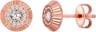 Jewelco London 9ct Rose Gold CZ Fluted Bezel Sunburst Stud Earrings, 8mm - JES351