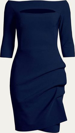 La Petite Robe Di Chiara Boni Slit-Neck 3/4 Sleeve Ruched Cocktail Dress