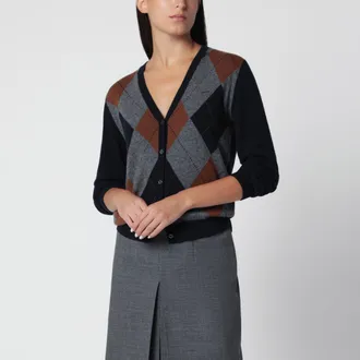 Prada Cardigan blu con motivo Argyle in cashmere