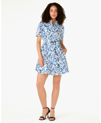 Kate Spade New York Womens Peacock Floral Shirtdress - Blue Cotton - Size X-Small