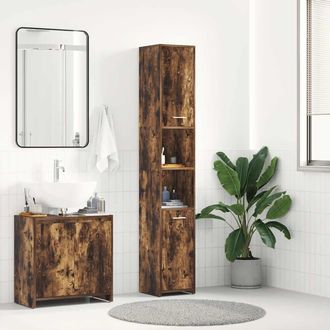 vidaXL Armario Ba&ntilde;o Madera Contrachapada Roble Ahumado 30x30x183,5cm Vidaxl
