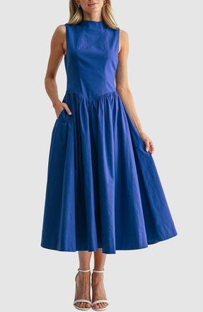 Mila Mae Mock Neck Drop Waist Fit & Flare Midi Dress in Cobalt at Nordstrom, Size X-Small