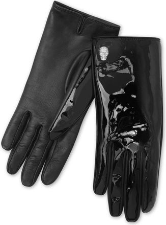 Philipp Plein skull-appliqué leather gloves - women - Nappa Leather/Patent Leather - 7 - Black