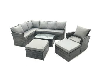 Fimous 9 Seater Rattan Lounge Corner Sofa Set Wicker PE Outdoor Garden Furniture Set with Coffee Table in Dark Grey