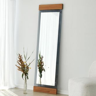 Dmora Espejo Lanzada, Forma Rectangular, De Pie, Estructura Transparente, 50x170h Cm Roble Marr&oacute;n