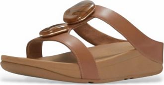 FitFlop Womens Fino Marbled Stone H-Bar Slides In Deep Tan