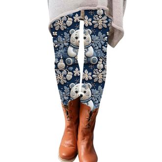 Generic Christmas Tights for Women UK Xmas Leggings Gym Fitness Running Pants High Waisted Merry Christmas Workout Tights, Z02-Dark Blue, XL