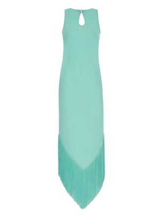 Taller Marmo Taormina keyhole-neck fringe maxi dress - women - Viscose/Acetate - 44 - Blue