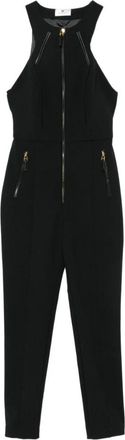 Elisabetta Franchi Zwarte Halternek Jurk met Gouden Rits - Dames - Jumpsuits - Zwart - L - Jumpsuits & Playsuits