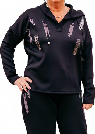 Frank Lyman Design Knit Top Hoodie In Black