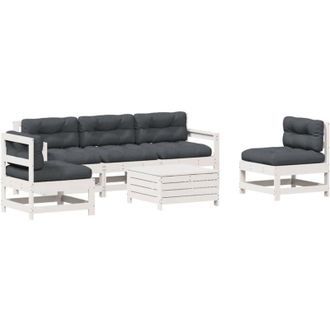vidaXL Set Muebles Jard&iacute;n 6 Pzas Con Cojines Madera Maciza Pino Blanco Vidaxl