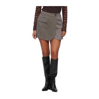 Co'Couture Rokken, Dames, Bruin, XL, Leer, Dames Rokken Veyacc Check Wrap Skort