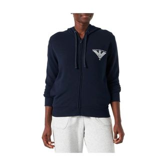 Emporio Armani Hoodies & sweatvesten, Dames, Blauw, S, Katoen, Blauwe Zip Hoodie met Geprint Logo