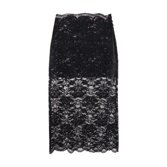 Paco Rabanne Midi Skirts, female, Black, Size: 2XS Floral Lace High-Waisted Skirt