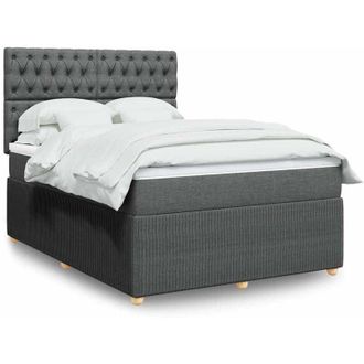 vidaXL Cama Box Spring Con Colch&oacute;n Tela Gris Oscuro 140x190 Cm Vidaxl
