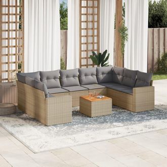 vidaXL Juego De Sof&aacute;s Jard&iacute;n Con Cojines Beige 10 Pzas Rat&aacute;n Sint&eacute;tico Vidaxl