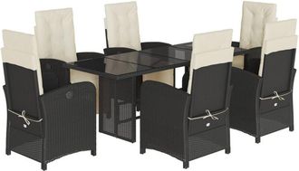 vidaXL Set De Comedor De Jard&iacute;n 7 Pzas Y Cojines Rat&aacute;n Sint&eacute;tico Negro Vidaxl
