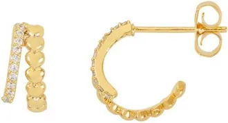 Estella Bartlett Heart & Cubic Zirconia Double Illusion Hoop Earrings in Gold at Nordstrom