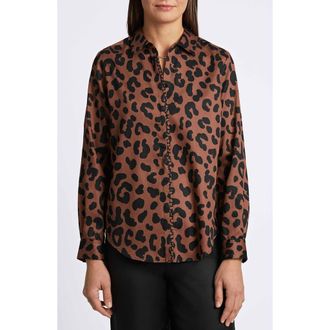 Foxcroft Cheetah Print Shirt in Macchiato/black at Nordstrom, Size 10