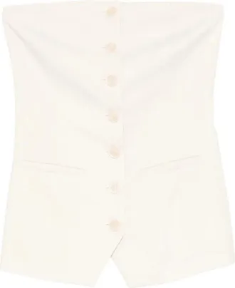 Patrizia Pepe Tops, Dames, Wit, L, Leer, Bustino in Crepe con Bottoni