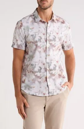 John Varvatos Sean Abstract Woodland Print Short Sleeve Modal Button-Up Shirt in Twine at Nordstrom Rack, Size Xx-Large