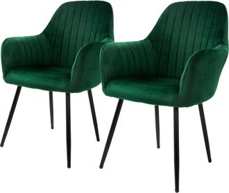 ML Design Ml-design - 2x Sillas De Comedor Verdes Ergon&oacute;micas, Asiento Tapizado Aspecto De Terciopelo Patas De Metal Con Respaldo Y Reposabrazos Sill&oacute;n Moderno 