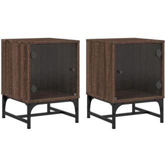 vidaXL Vidaxl - Mesitas Noche Puertas De Vidrio 2 Uds Roble Marr&oacute;n 35x37x50 Cm