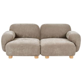 Beliani Sof&aacute; Modular De 2 Plazas De Tela Patas De Madera Repelente Al Agua Moderno Beige Amli