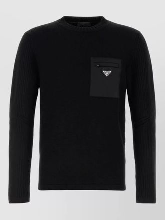Prada wool sweater chest pocket ribbed sleeves