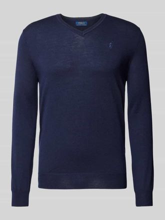 Polo Ralph Lauren Wollpullover mit Logo-Stitching in Marine, Gr&ouml;&szlig;e XL