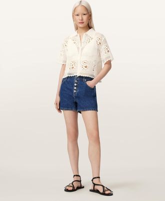AllSaints Cotton Kyra Crochet Cropped Polo, Size: XS