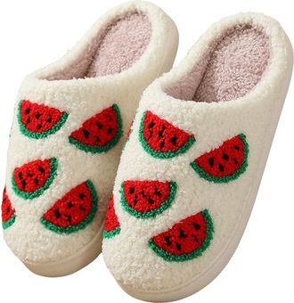 Generic Cartoon Slippers for Women and Men, Cozy Plush Warm Slipper Strawberry Mushroom Love Heart Fluffy Plush Slipper for Women and Men Unisex Soft Fuzzy Ho