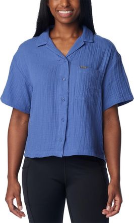 Columbia Holly Hideaway Breezy Shirt Top Women Purple Cotton Button Up FTS648
