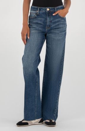 Kut from the Kloth Sienna Raw Hem High Waist Relaxed Straight Leg Jeans in Wise at Nordstrom, Size 12