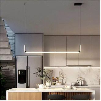 Trade Shop Trade Shop - Lampadario Sospensione 21w Lineare Orizzontale Minimal Moderno Nero Luce Led 50445