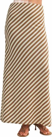 Mustard Seed Diagonal Striped Knitted Skirt In Taupe