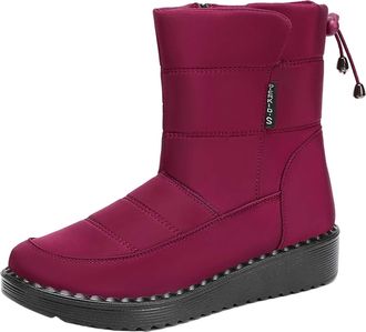 Generic Non+Slip+Boots Keep Warm Plush Deer Prints Flat Round Toe Lazy Suede Shoes Boots Ladies Boots Size 9 (Red, 6.5)