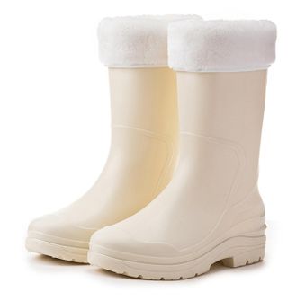 Pangolin Womens Waterproof Mid-Calf Wellies with Faux Fur Cuff, Removable Cotton Liner, Non-Slip Grip Sole, Warm Winter Wellington Boots Off-White 5.5UK
