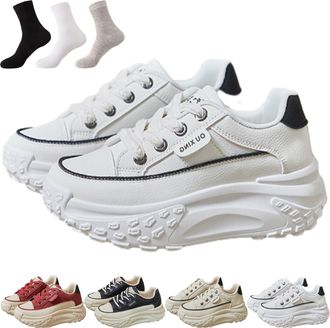 Generic Orthopedic Heightening Shoes, Women Chunky Non Slip Leather Upper Lace up Sneakers, Casual Cute Fashion Street Style (White, Adult, Women, 4.5, Numeri