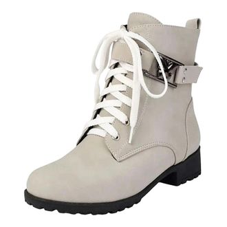 Generic Womens Leisure Ankle Boots Round Toe Med Chunky Heel With Side Zipper And Lace Up Front For Casual Daily Wear