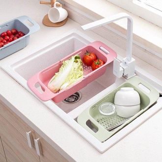 No Brand Juego De 2 Cestas Escurridoras Extensibles, Utensilios De Cocina, Cesta De Frutas Multifuncional (rosa, Verde)