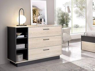 Vente-Unique Chest Of Drawers With 3 Drawers & 3 Recesses - Colour: Natural & in Grey