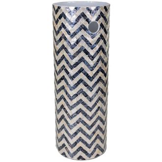 Wanderlust Deco Parag&uuml;ero Redondo De Madera Acabado En Capiz Negro 20x20x57