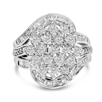 House of Brilliance Sterling Silver 1.0 Cttw Diamond Swirl Cluster Cocktail Ring