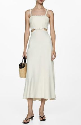 Mango Lace Trim Cutout Midi Dress in Ecru at Nordstrom Rack, Size 2