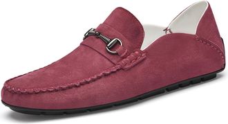 Generic Menss Driving Moccasins Genuine Leather Penny Loafers Slip on Casual Shoes Non Slip Lightweight Office Shoes (7.5,Red)