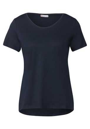 Street One T-Shirt STREET ONE Style Gerda, Damen, Gr. 34, tiefblau, Jersey, Obermaterial: 50% Baumwolle, 50% Modal, unifarben, regular fit taillenbedeckt, V-Auss