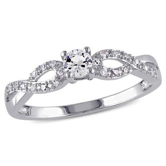 Amour 1/10 CT TW Diamond and Created White Sapphire Infinity Ring In Sterling Silver