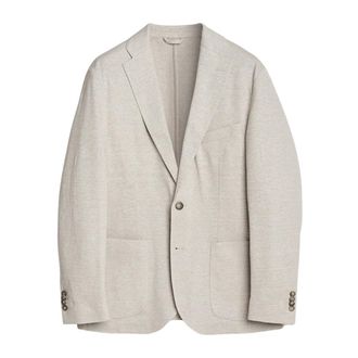 Eton Herringbone Linen Jersey Soft Jacket - male - Eton - Blazers - Beige - 3XL - Jackets