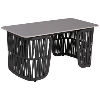 Hhg [nunca Usado] Mesa De Sal&oacute;n Hhg-224, Mesa De Jard&iacute;n, Mesa De Balc&oacute;n, Exterior, Trenzado De Cuerda, Piedra Sinterizada, 43 X 90 X 45 Cm, Antracita, Tab